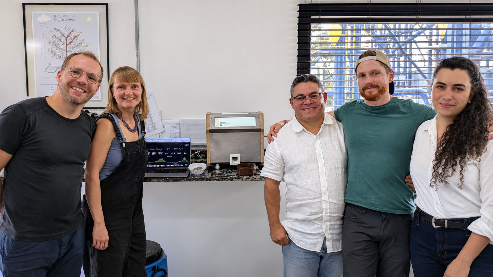 The Agrivero team with customers beside VeroLab during a site visit